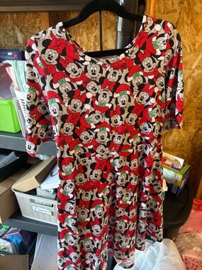 Disney Minnie Mouse Red Black White Green Patterned Casual Dress